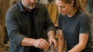 Operations manager shadowing a warehouse worker during a routine task