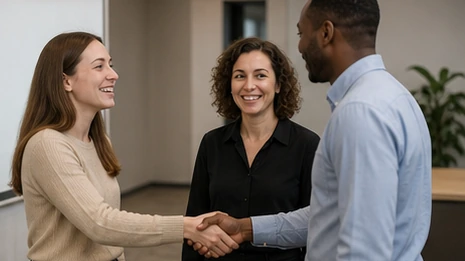 Small professional team testing a verbal introduction during a workshop