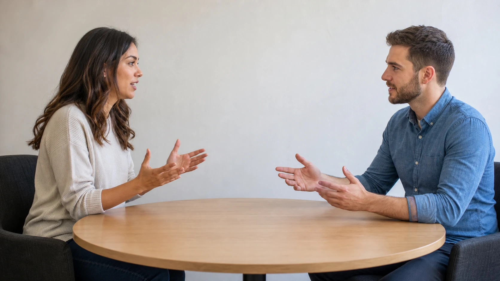 Sales pair preparing for customer conversations in a calm office