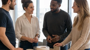 Business specialist explaining a complex process verbally to two colleagues